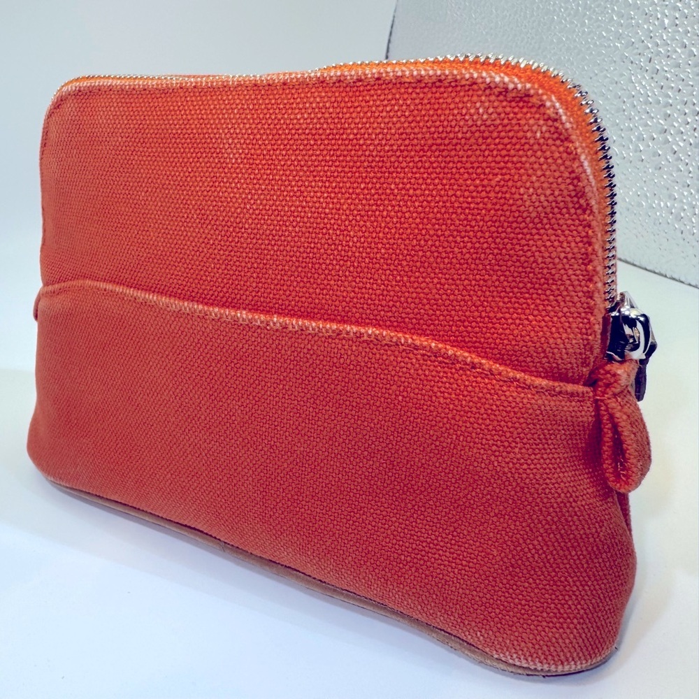 Hermès Pouch Bolide Mini Mini Pouch Orange Toile H Canvas Travel Case Rare AUTH - Picture 4 of 13